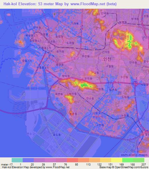 Hak-kol,South Korea Elevation Map