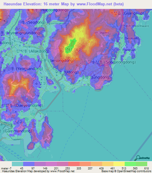 Haeundae,South Korea Elevation Map