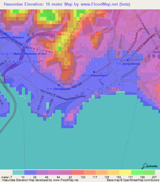 Haeundae,South Korea Elevation Map