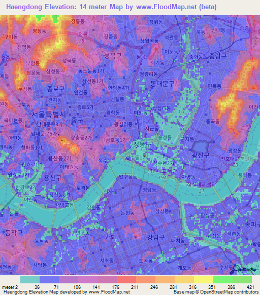 Haengdong,South Korea Elevation Map