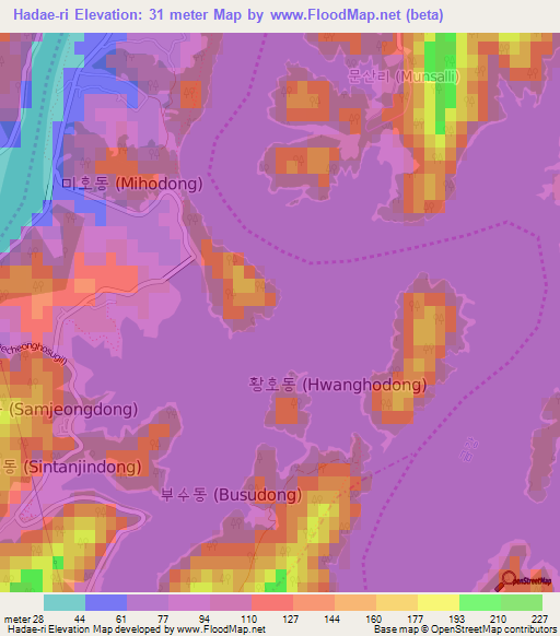 Hadae-ri,South Korea Elevation Map