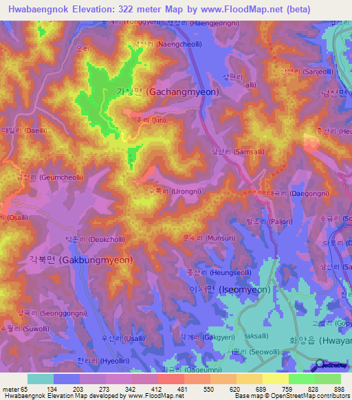 Hwabaengnok,South Korea Elevation Map