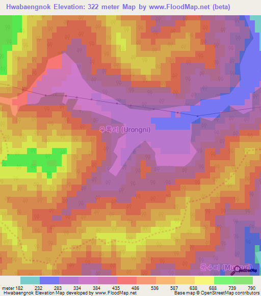 Hwabaengnok,South Korea Elevation Map