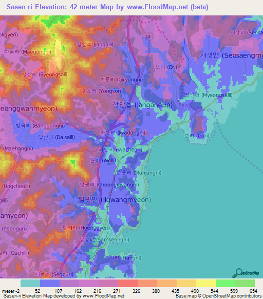 Sasen-ri,South Korea Elevation Map