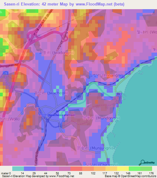 Sasen-ri,South Korea Elevation Map