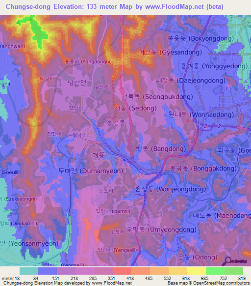 Chungse-dong,South Korea Elevation Map