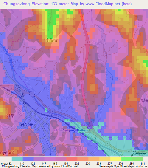 Chungse-dong,South Korea Elevation Map