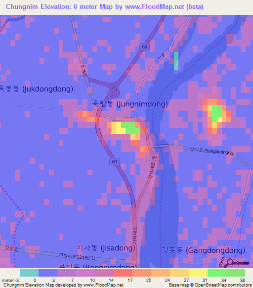 Chungnim,South Korea Elevation Map