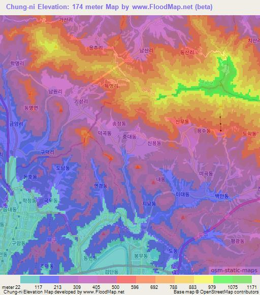 Chung-ni,South Korea Elevation Map