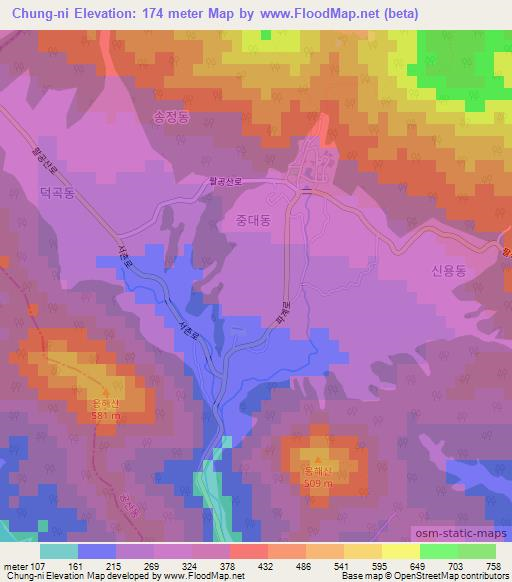 Chung-ni,South Korea Elevation Map