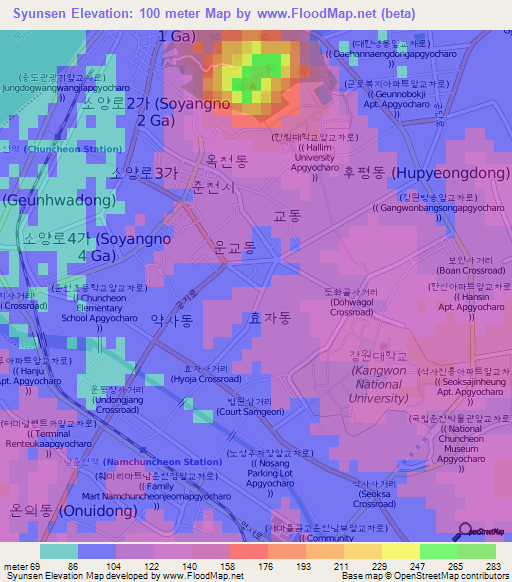 Syunsen,South Korea Elevation Map