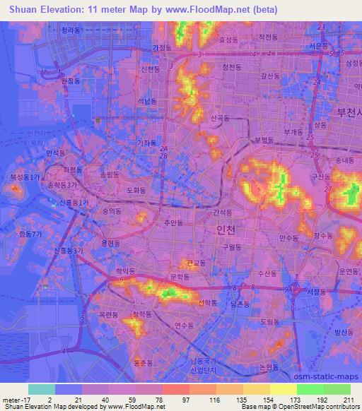Shuan,South Korea Elevation Map