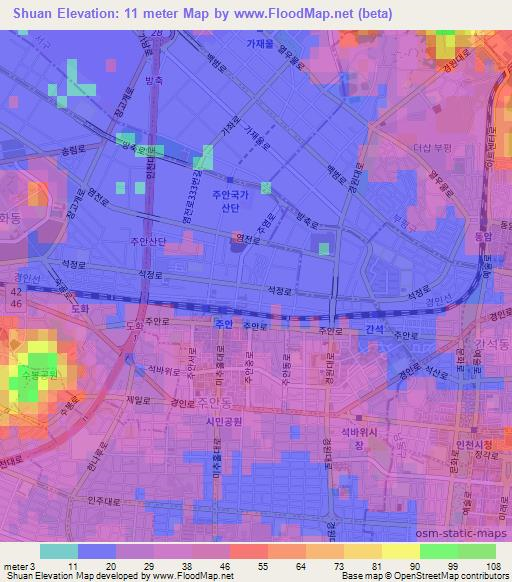 Shuan,South Korea Elevation Map