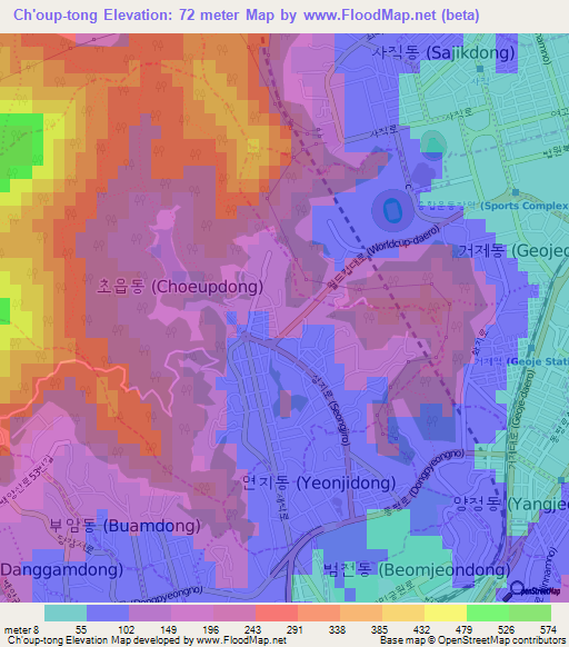 Ch'oup-tong,South Korea Elevation Map