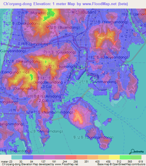 Ch'oryang-dong,South Korea Elevation Map