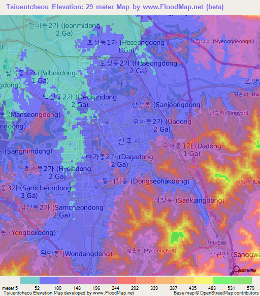 Tsiuentcheou,South Korea Elevation Map