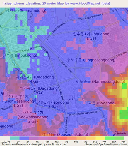 Tsiuentcheou,South Korea Elevation Map