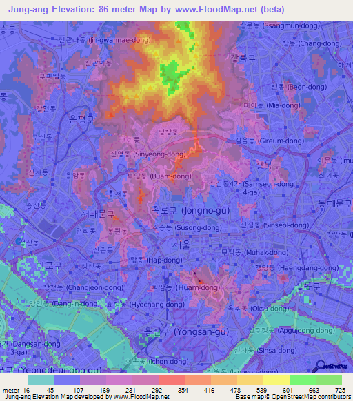 Jung-ang,South Korea Elevation Map