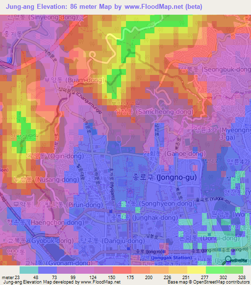 Jung-ang,South Korea Elevation Map