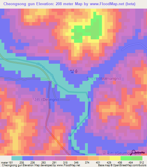 Cheongsong gun,South Korea Elevation Map