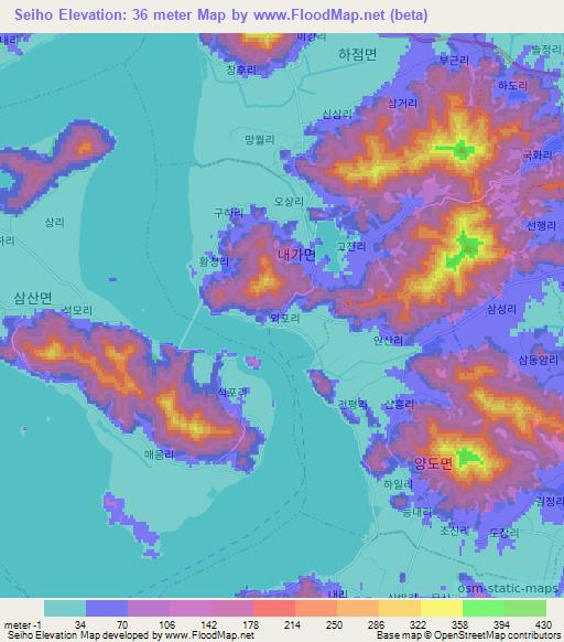 Seiho,South Korea Elevation Map