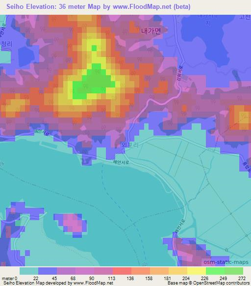 Seiho,South Korea Elevation Map