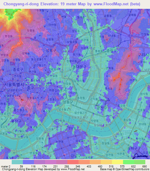 Chongyang-ri-dong,South Korea Elevation Map