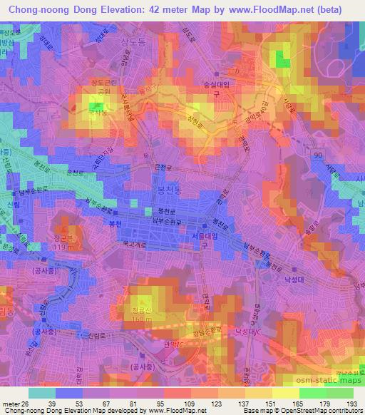 Chong-noong Dong,South Korea Elevation Map