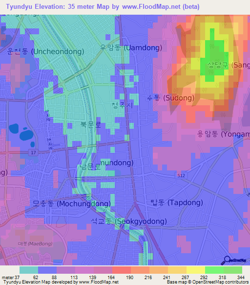 Tyundyu,South Korea Elevation Map