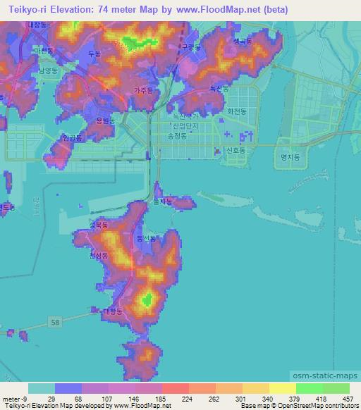 Teikyo-ri,South Korea Elevation Map