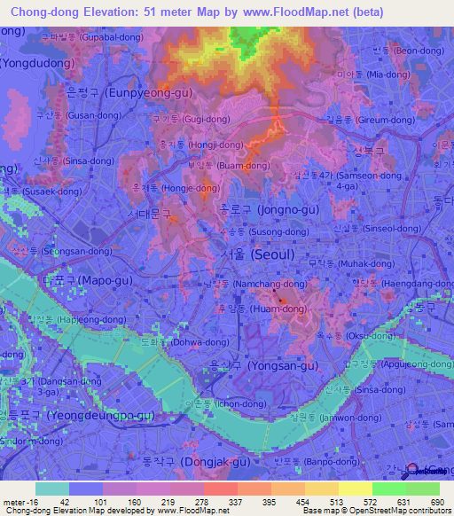 Chong-dong,South Korea Elevation Map