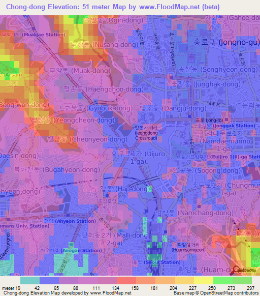 Chong-dong,South Korea Elevation Map