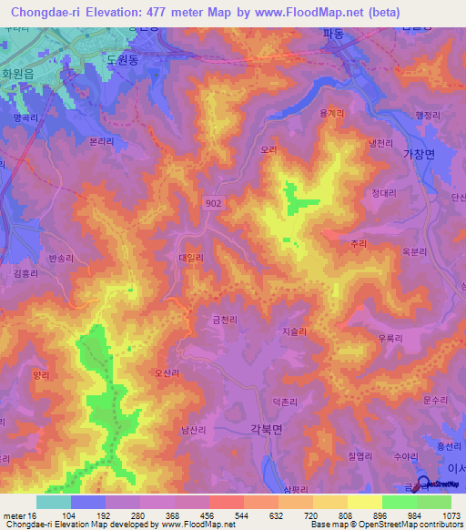 Chongdae-ri,South Korea Elevation Map