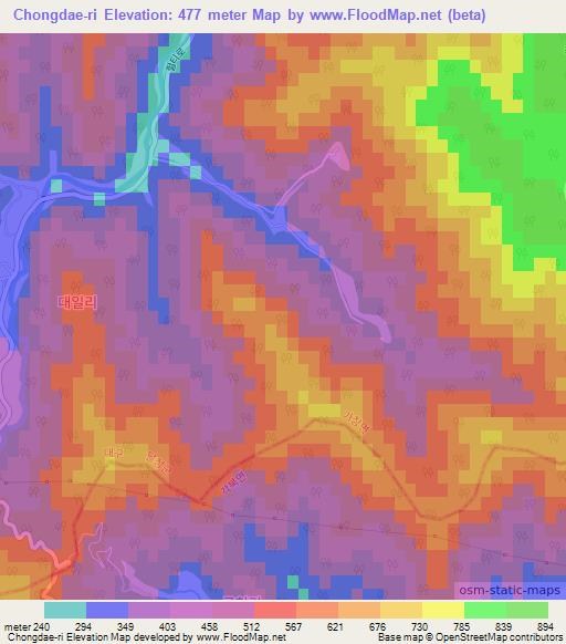 Chongdae-ri,South Korea Elevation Map