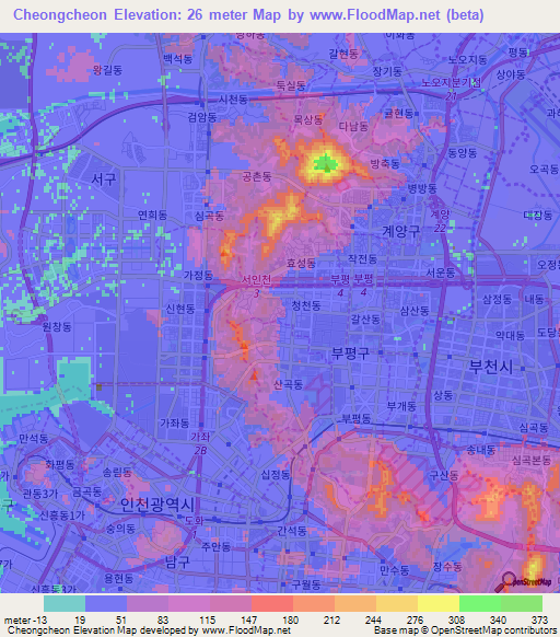 Cheongcheon,South Korea Elevation Map