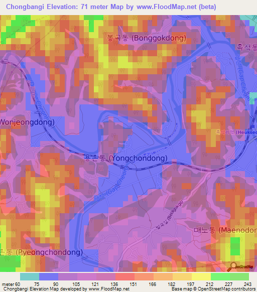 Chongbangi,South Korea Elevation Map