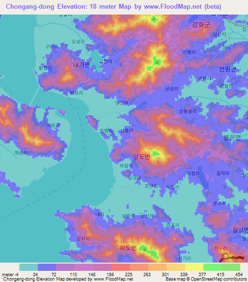 Chongang-dong,South Korea Elevation Map