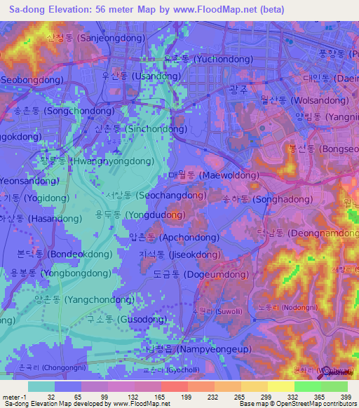 Sa-dong,South Korea Elevation Map