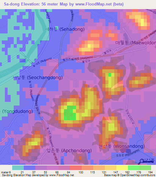 Sa-dong,South Korea Elevation Map