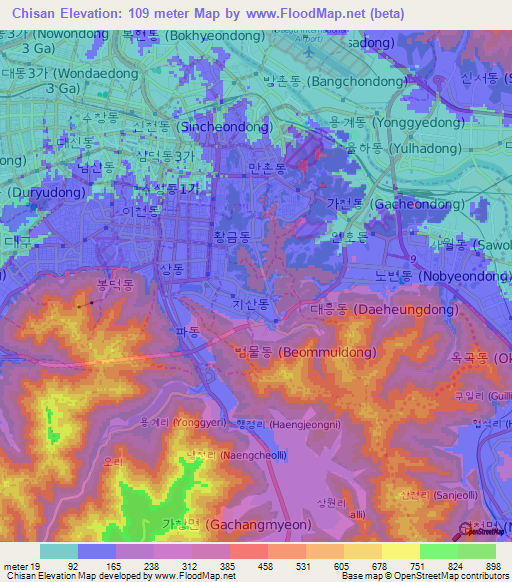 Chisan,South Korea Elevation Map