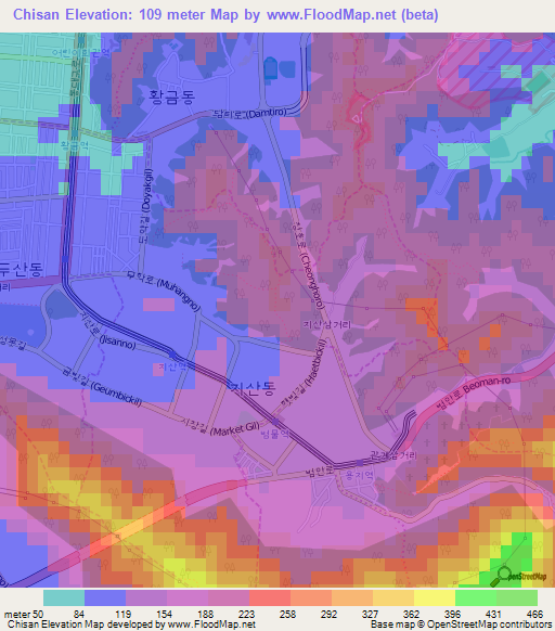 Chisan,South Korea Elevation Map