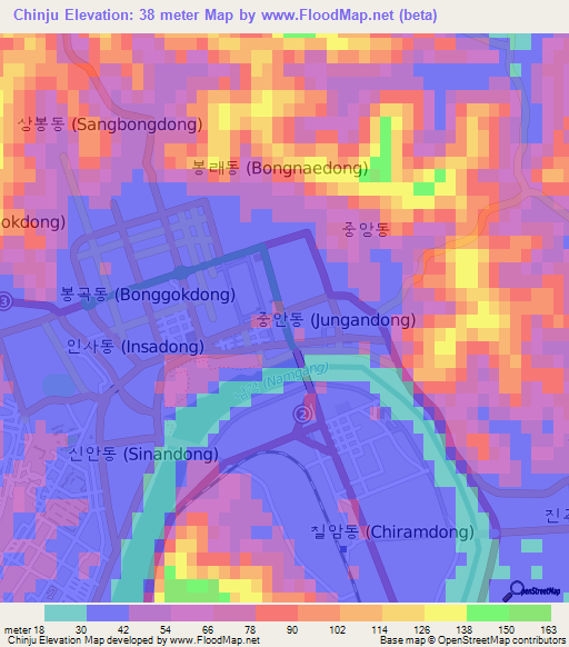 Chinju,South Korea Elevation Map