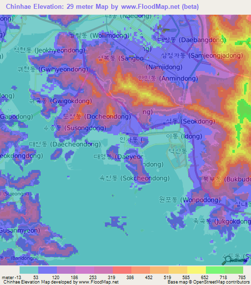 Chinhae,South Korea Elevation Map