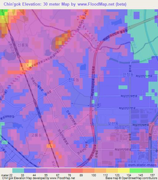 Chin'gok,South Korea Elevation Map