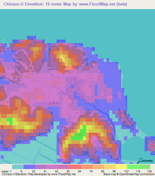 Chinson-ri,South Korea Elevation Map