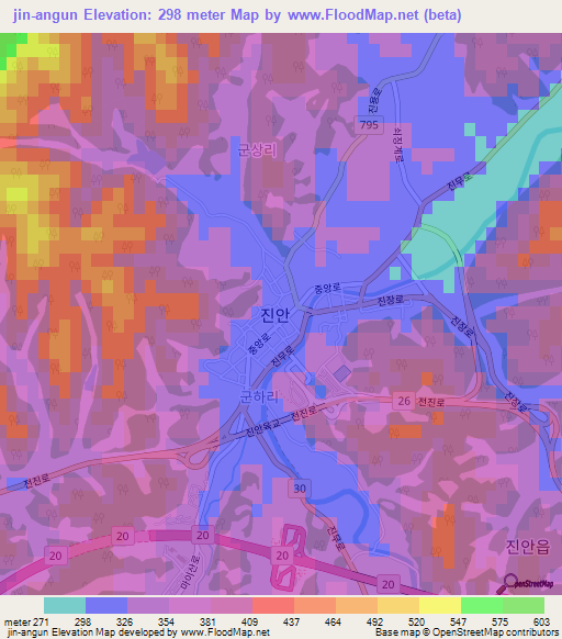 jin-angun,South Korea Elevation Map