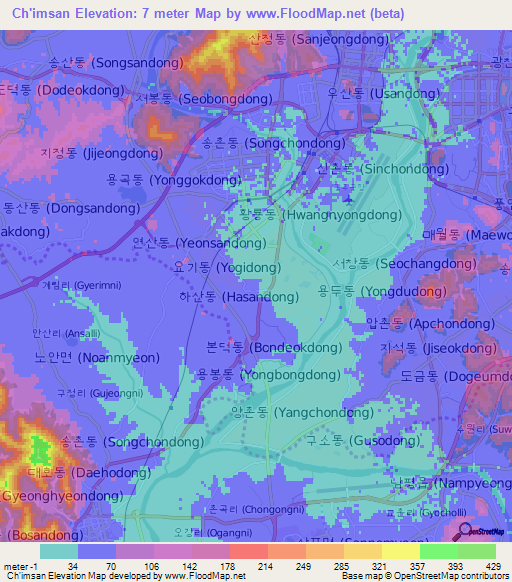 Ch'imsan,South Korea Elevation Map