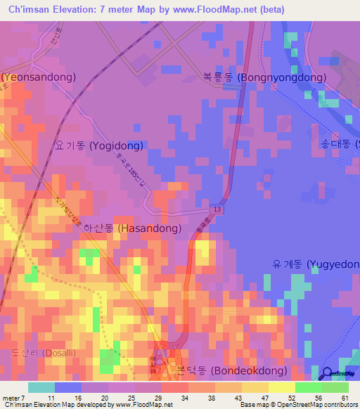 Ch'imsan,South Korea Elevation Map