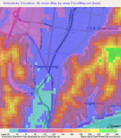 Shitsukoku,South Korea Elevation Map