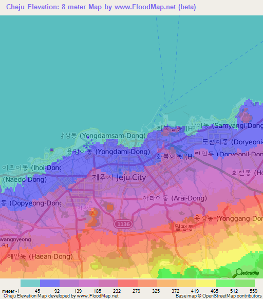 Cheju,South Korea Elevation Map